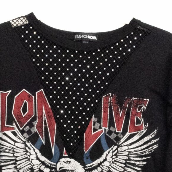 Fashion Nova Womens Black T Shirt Graphic Print Eagle and Guitar Short Sleeve 1X - Picture 4 of 7